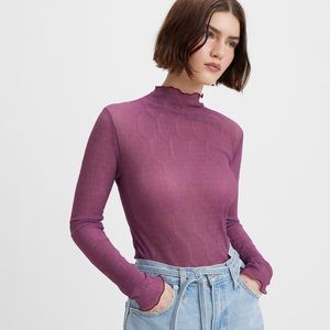 Levi’s Second Skin Mesh Long Sleeve Mock Neck Top – Purple, Size M